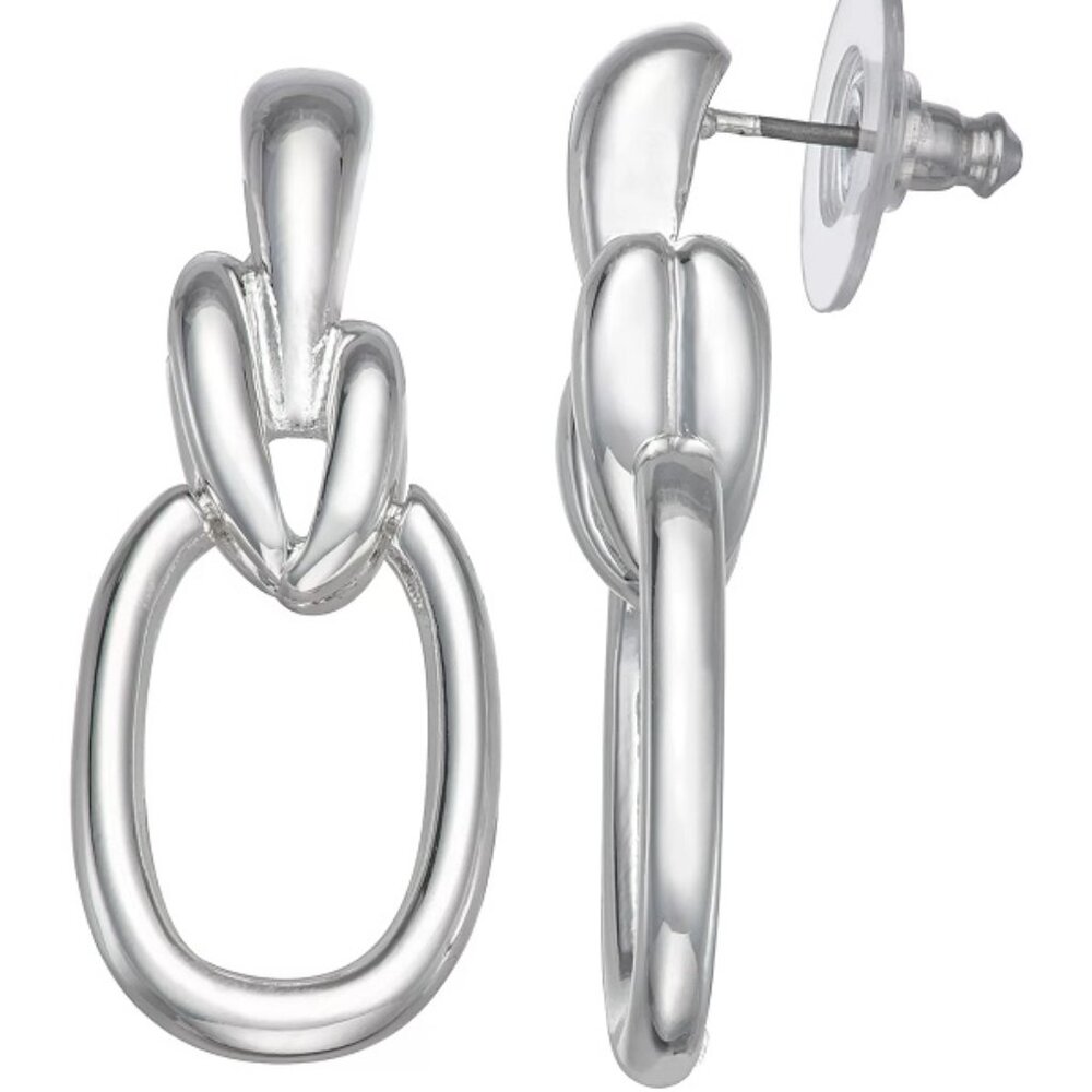 NAPIER Contemporary Silver Rounded Square Double Drop Earrings**NEW! - Picture 1 of 2